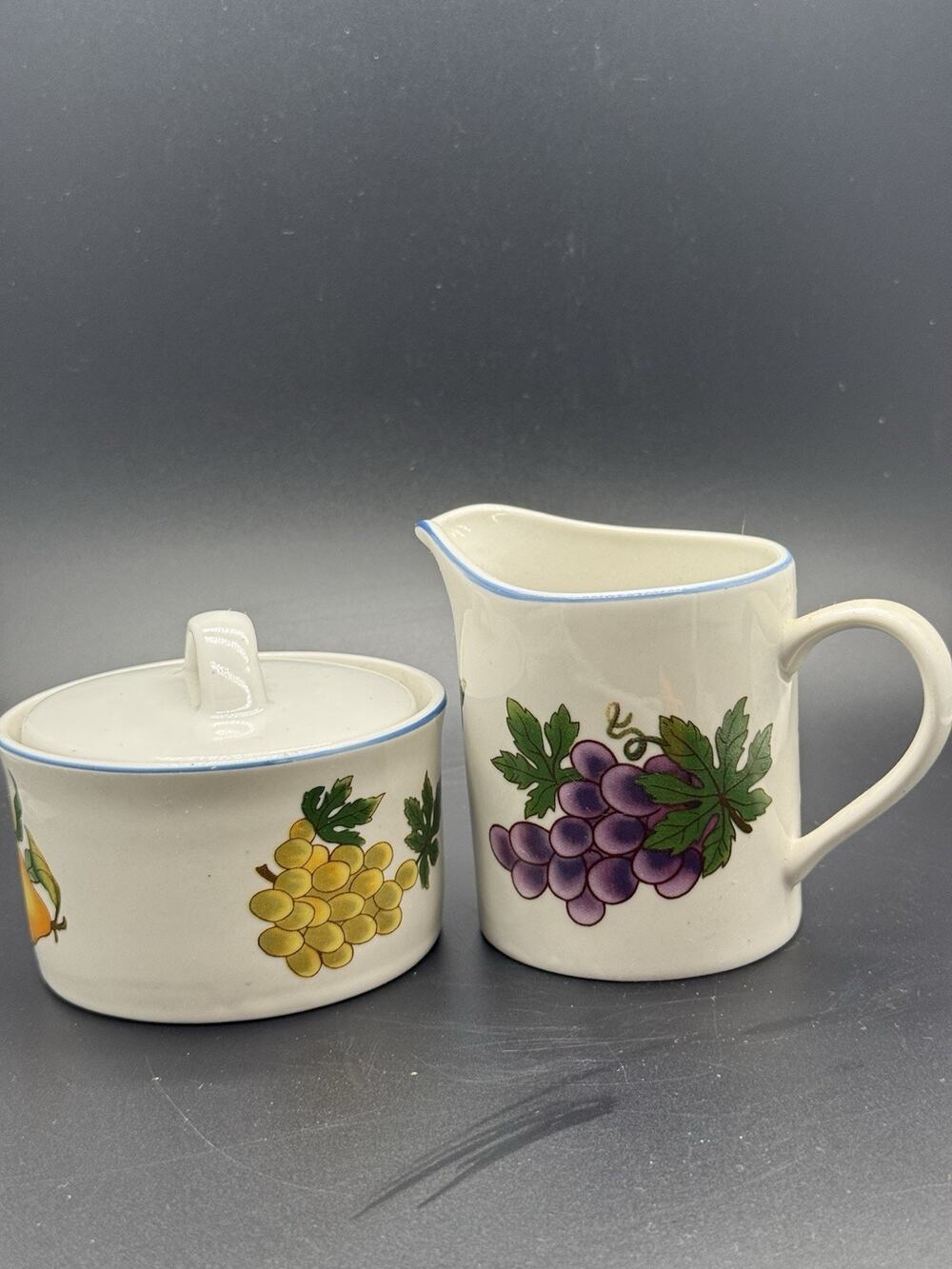 Tabletops Unlimited Stoneware "Essence" Creamer & Sugar Bowl w/Lid Retired